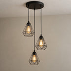 Industrial Black Metal Cage 3-Light Chandelier – view 4 | BROKLEN