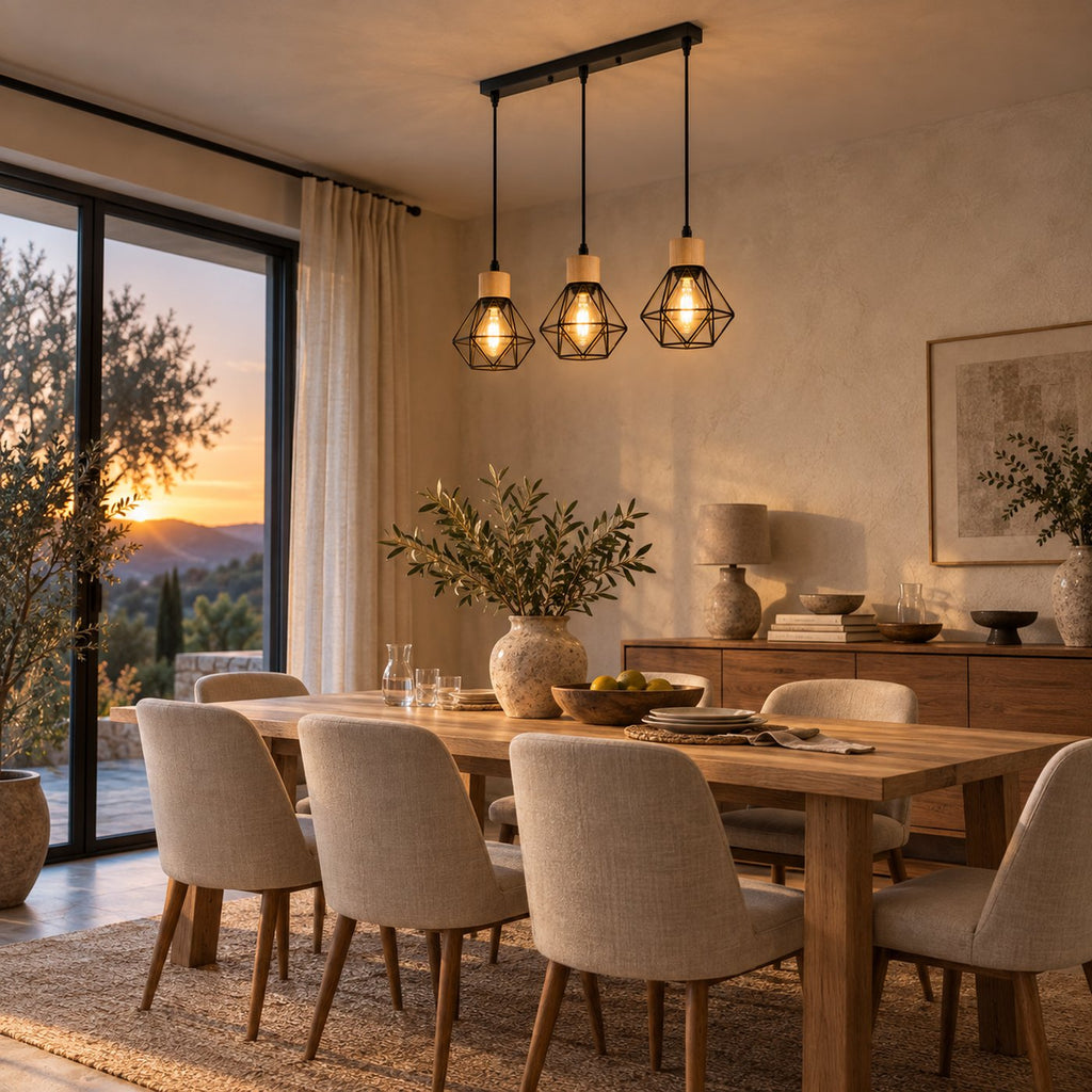 Black Iron Diamond Cage 3-Light Chandelier, E27 – view 3 | BROKLEN
