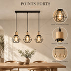 Black Iron Diamond Cage 3-Light Chandelier, E27 – view 4 | BROKLEN
