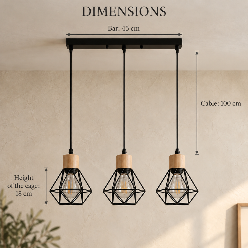 Black Iron Diamond Cage 3-Light Chandelier, E27 – view 9 | BROKLEN