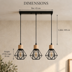 Black Iron Diamond Cage 3-Light Chandelier, E27 – view 9 | BROKLEN