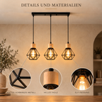 Black Iron Diamond Cage 3-Light Chandelier, E27 – view 11 | BROKLEN
