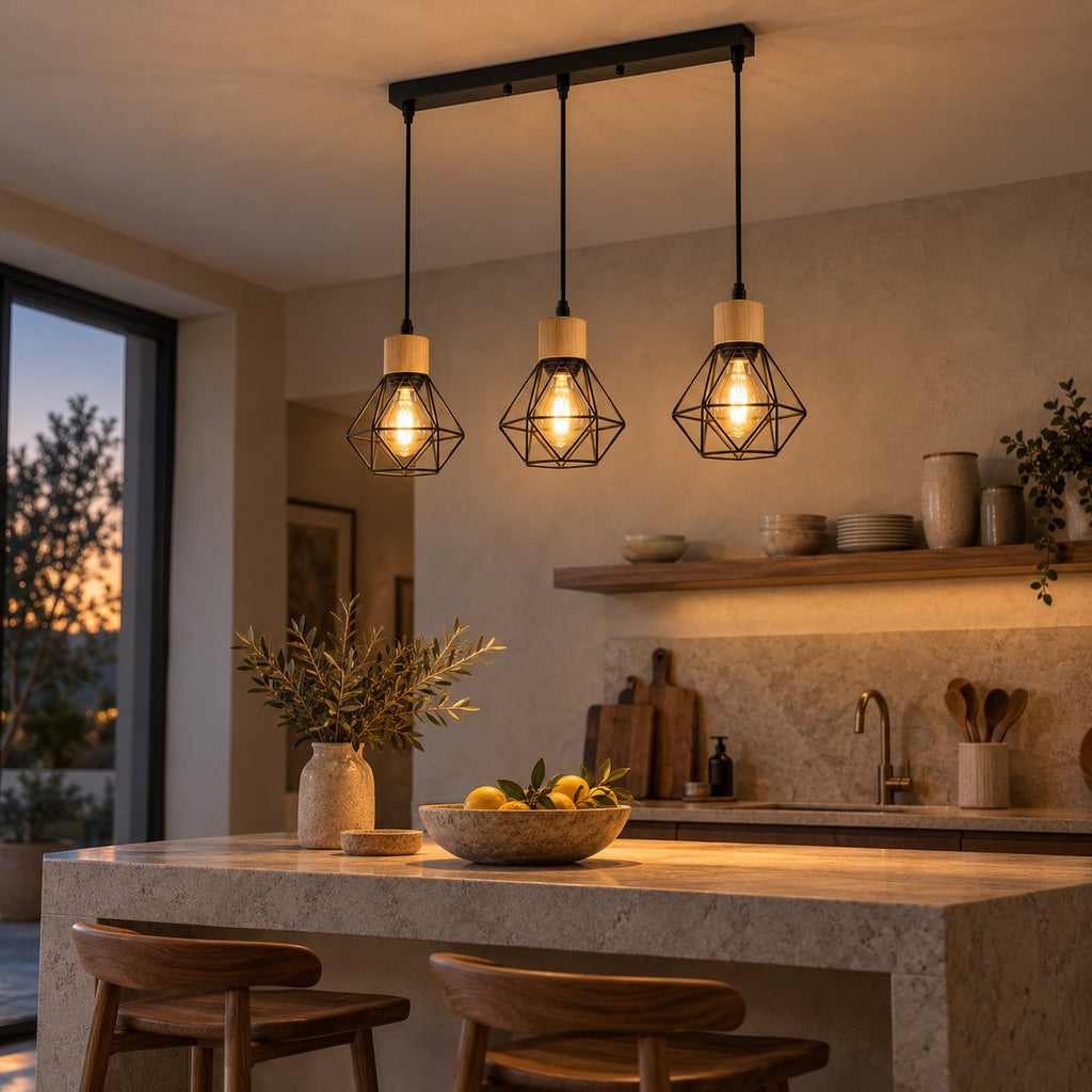 Black Iron Diamond Cage 3-Light Chandelier, E27 – view 14 | BROKLEN