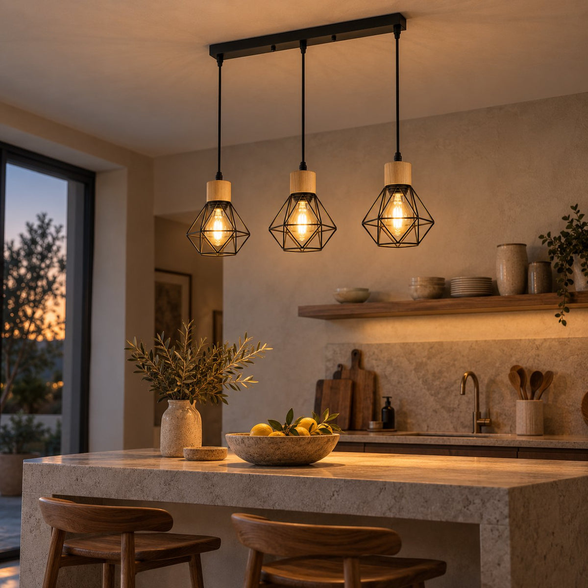 Black Iron Diamond Cage 3-Light Chandelier, E27 – view 14 | BROKLEN