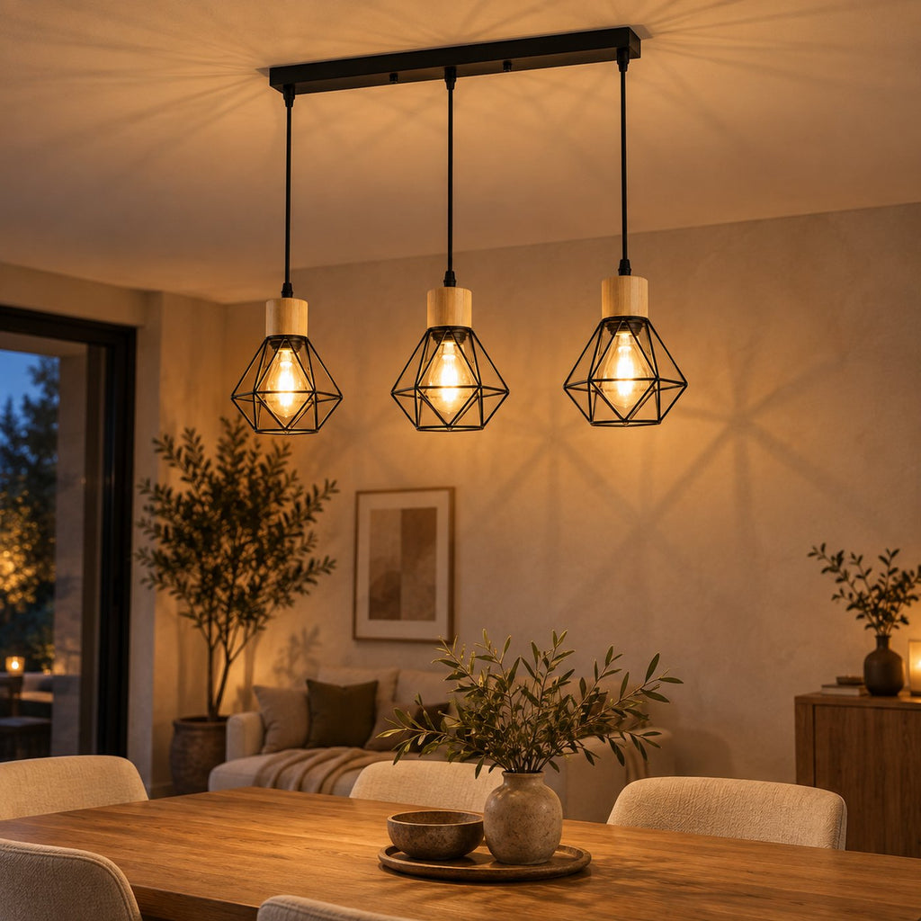 Black Iron Diamond Cage 3-Light Chandelier, E27 – view 15 | BROKLEN