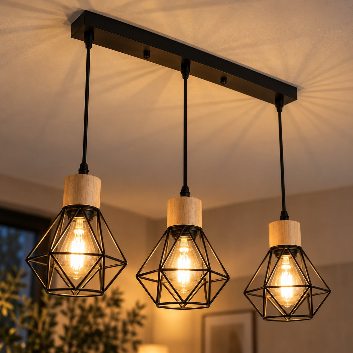 Black Iron Diamond Cage 3-Light Chandelier, E27 – view 16 | BROKLEN