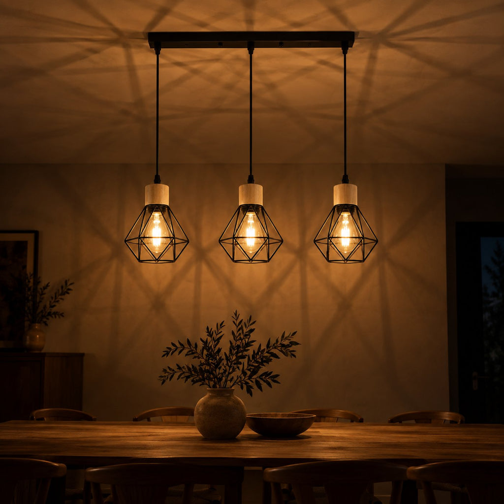 Black Iron Diamond Cage 3-Light Chandelier, E27 – view 17 | BROKLEN