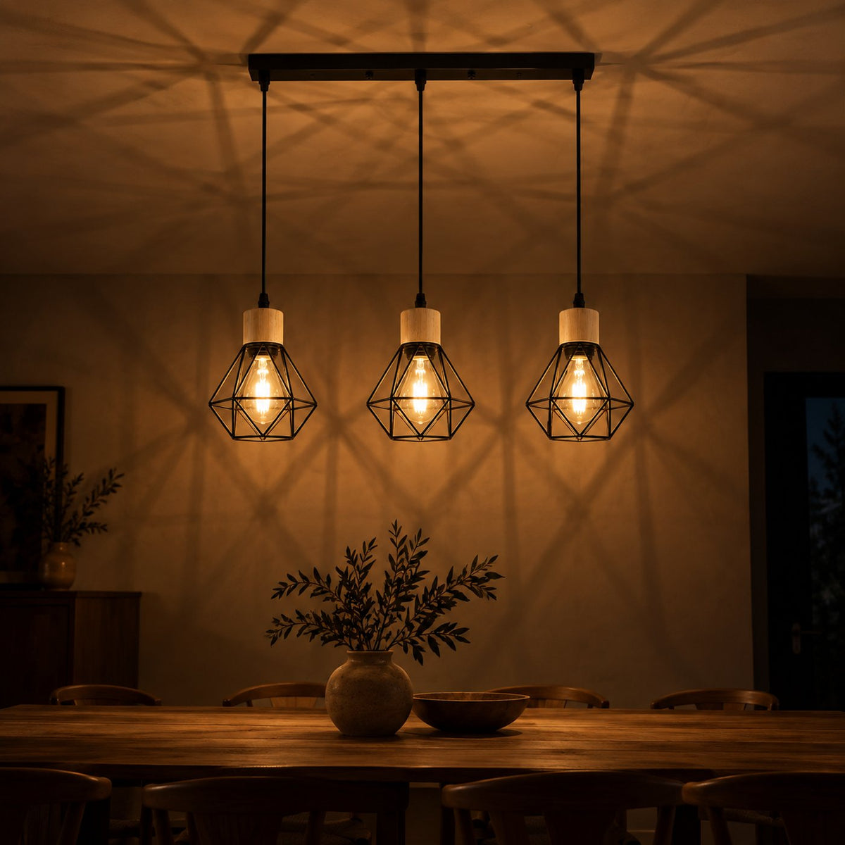 Black Iron Diamond Cage 3-Light Chandelier, E27 – view 17 | BROKLEN