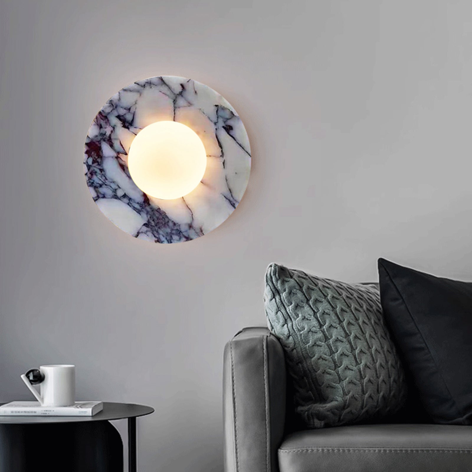 Marble Wall Light with Round Backplate and Globe