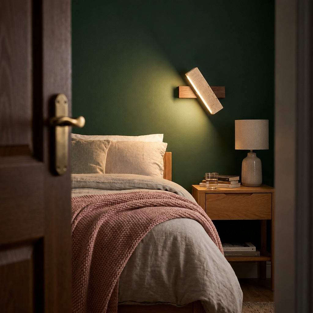 Diagonal Natural Stone LED Wall Light, Wood Backplate – view 5 | BROKLEN