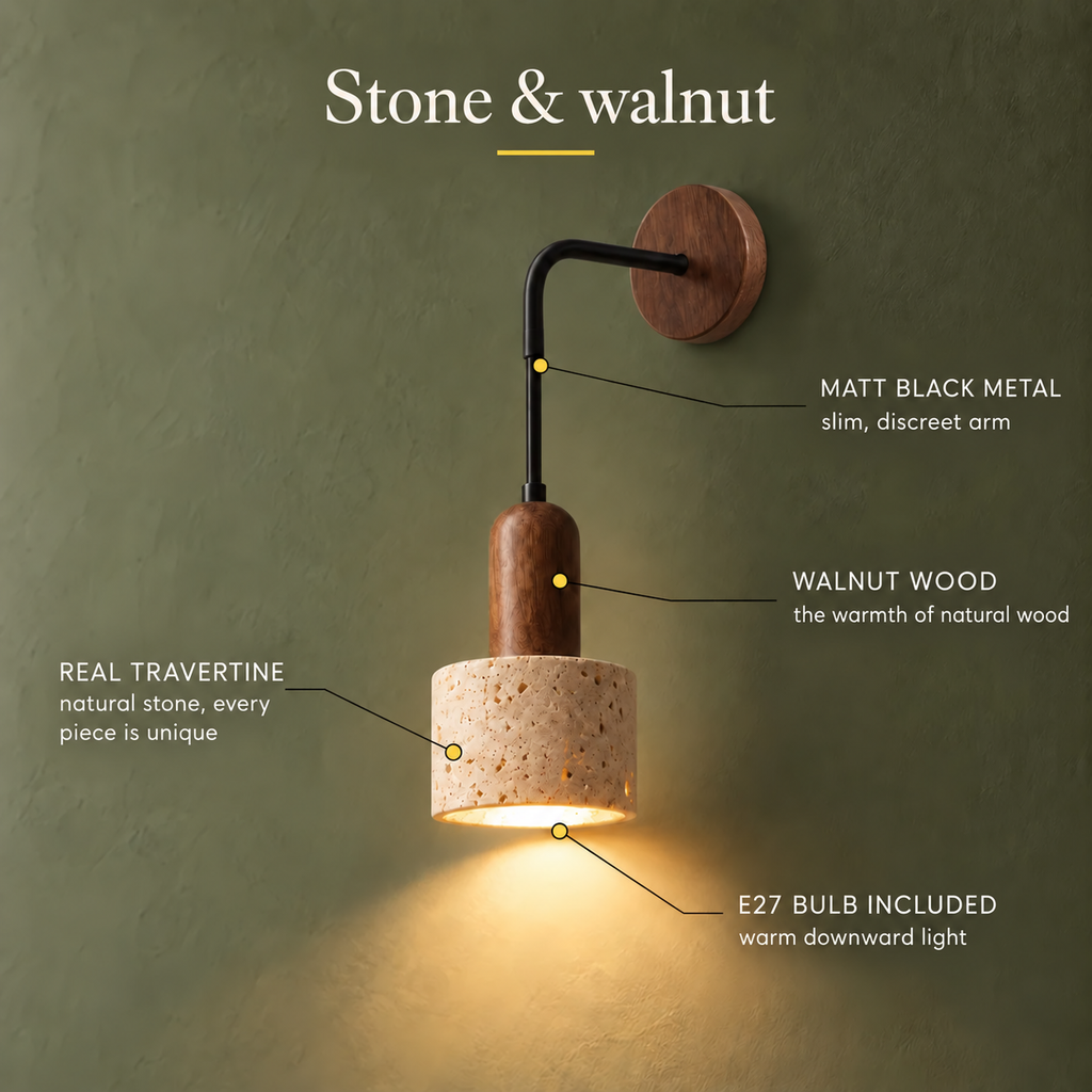 Retro Travertine Wall Light, E27 – view 6 | BROKLEN