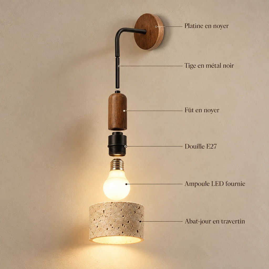 Retro Travertine Wall Light, E27 – view 9 | BROKLEN