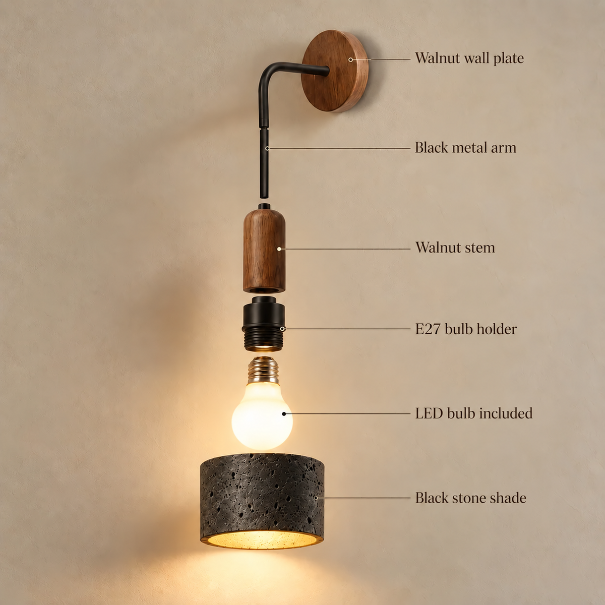 Retro Travertine Wall Light, E27 – view 31 | BROKLEN