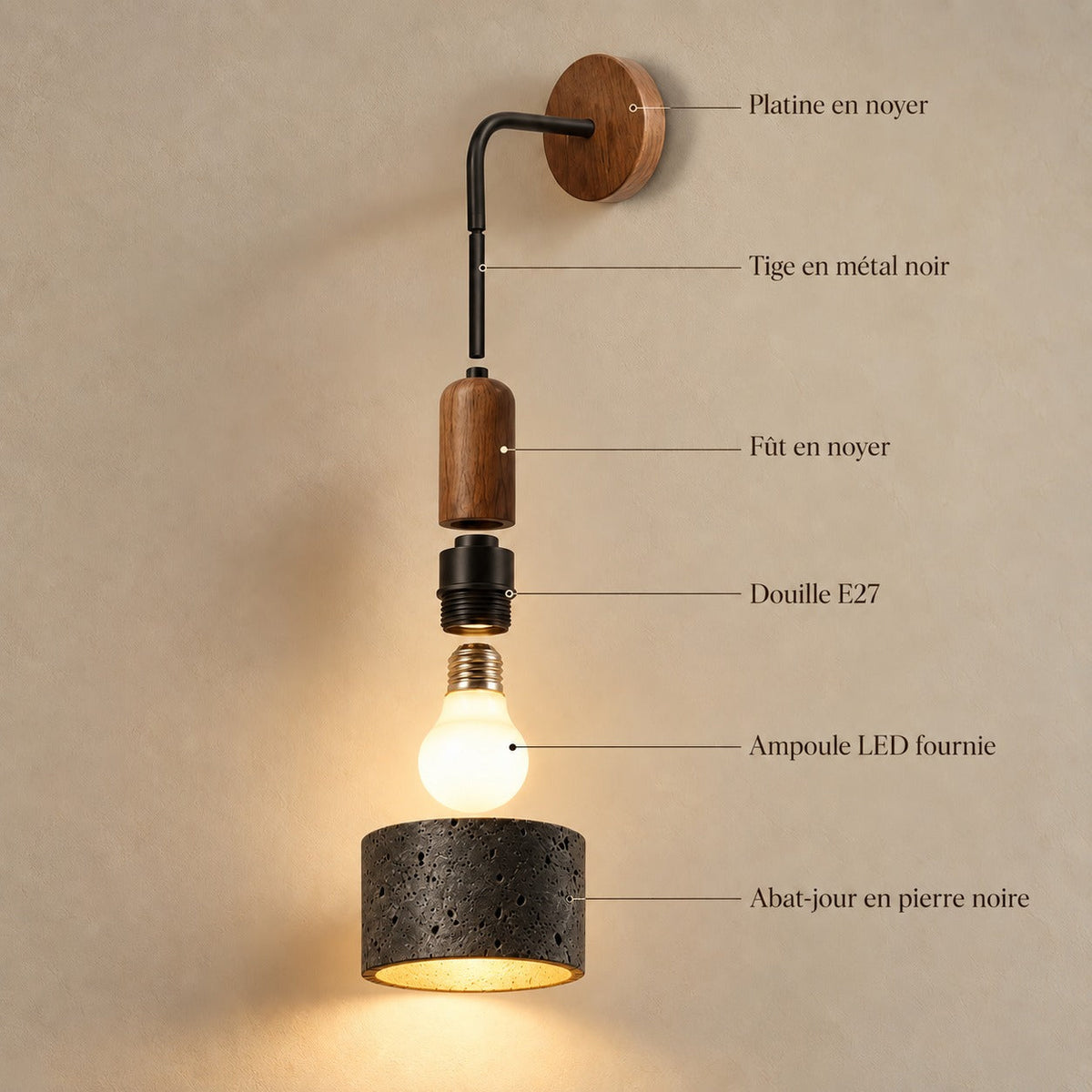 Retro Travertine Wall Light, E27 – view 29 | BROKLEN