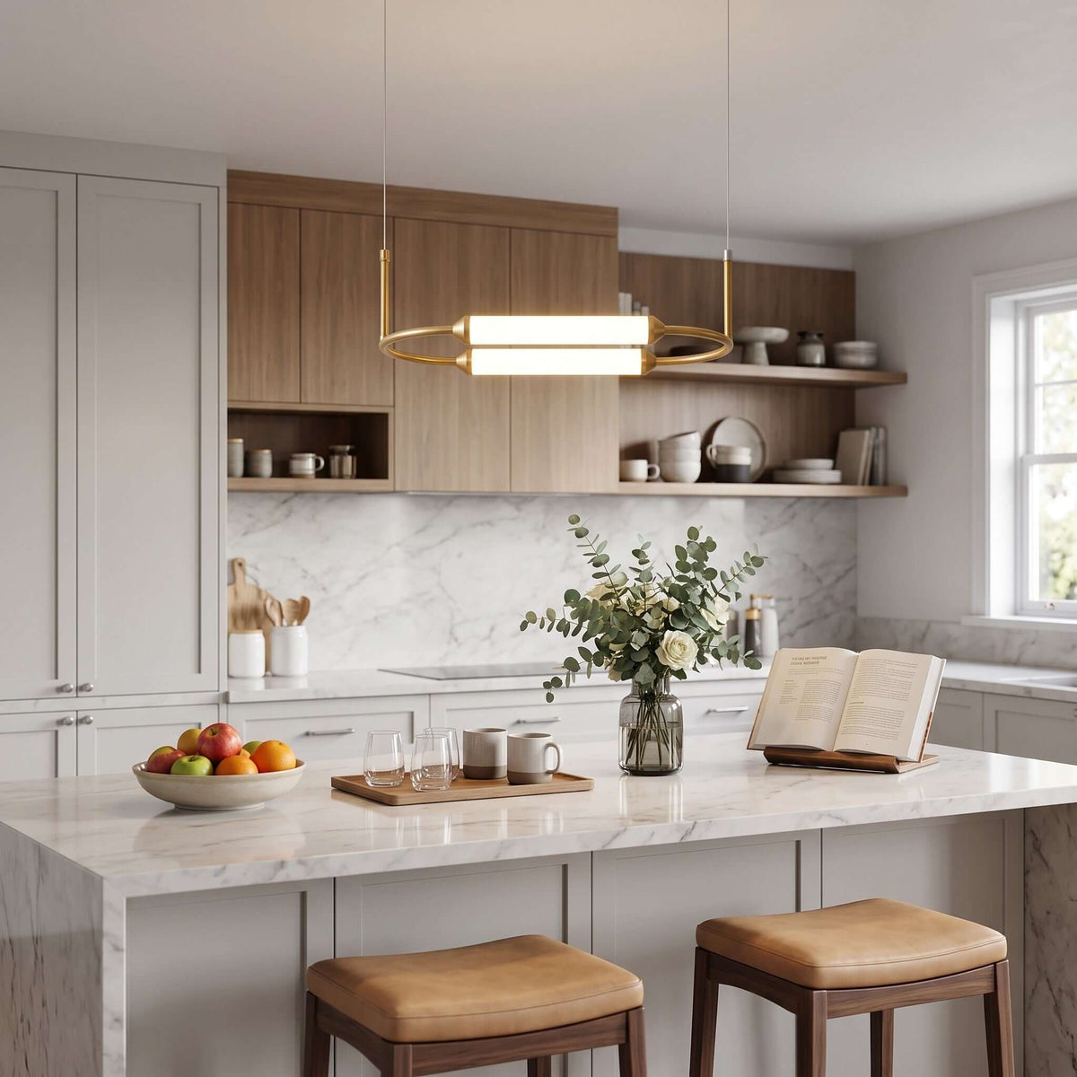 Modern Minimalist LED Chandelier with Curved Oval Frame