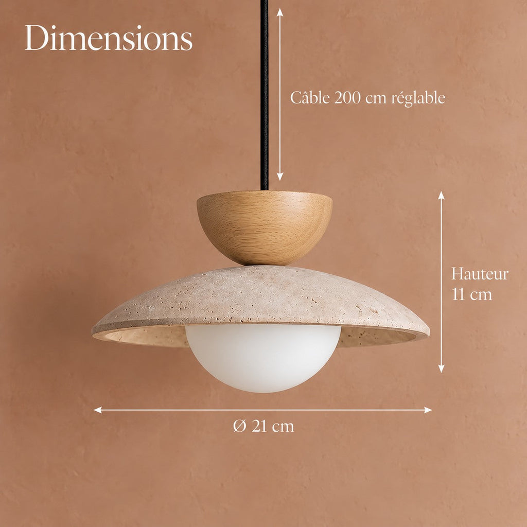 Travertine and Wood Disc Pendant Light, Ø 21 cm – view 19 | BROKLEN