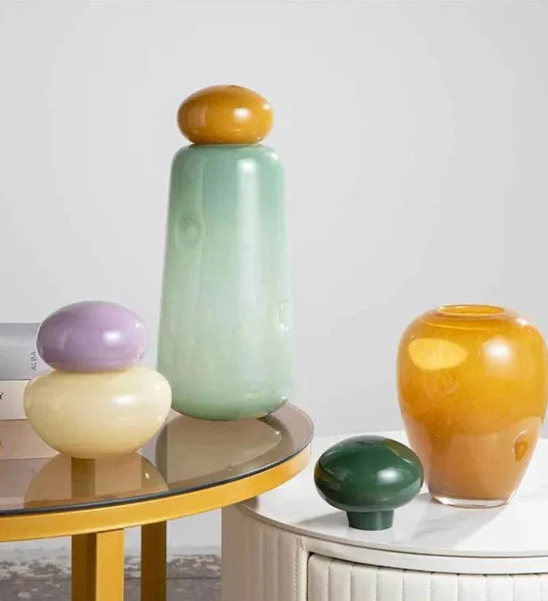 Pebble Glass Vase with Stacked Stone Lid