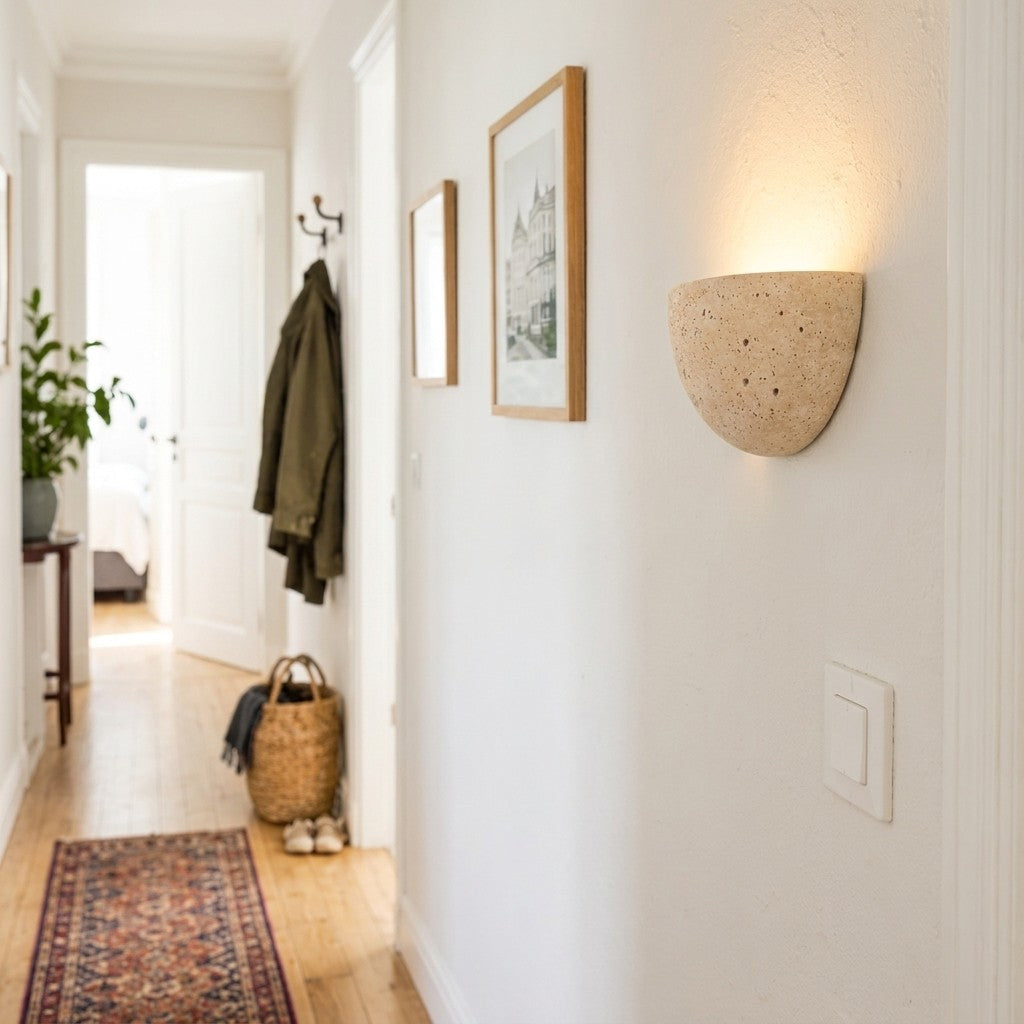Half-Moon Travertine Wall Light, Indirect Uplight – view 10 | BROKLEN