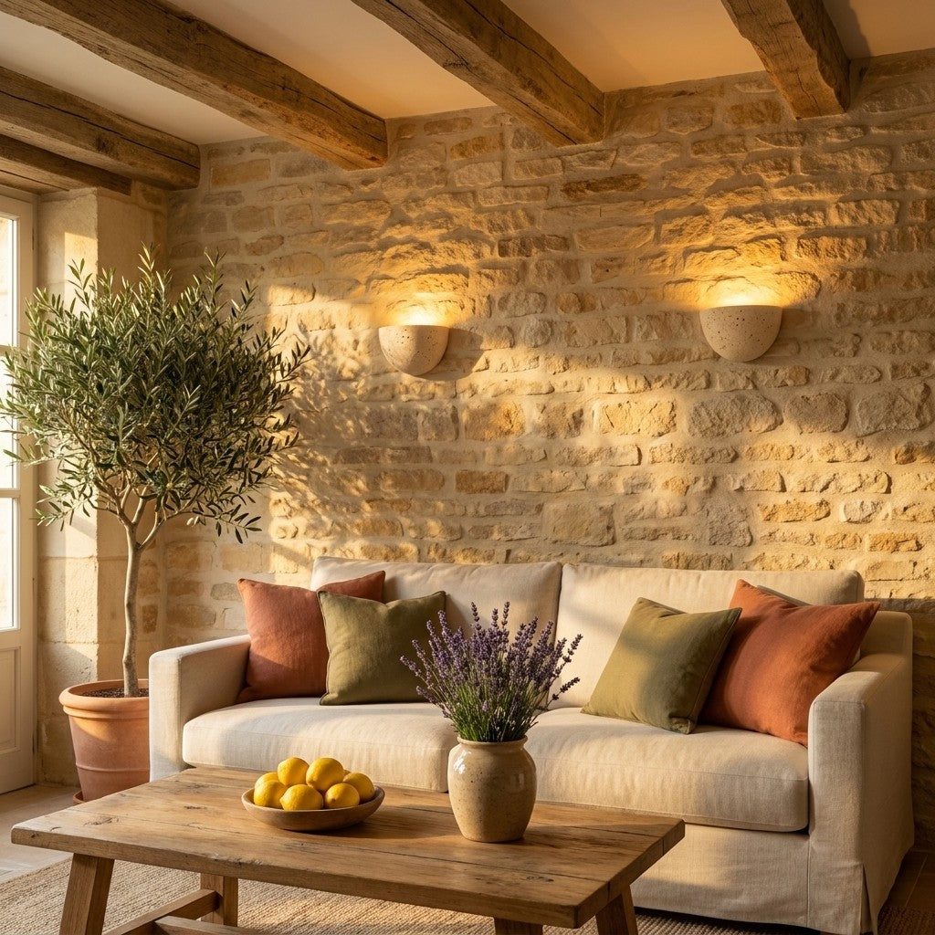 Half-Moon Travertine Wall Light, Indirect Uplight – view 8 | BROKLEN