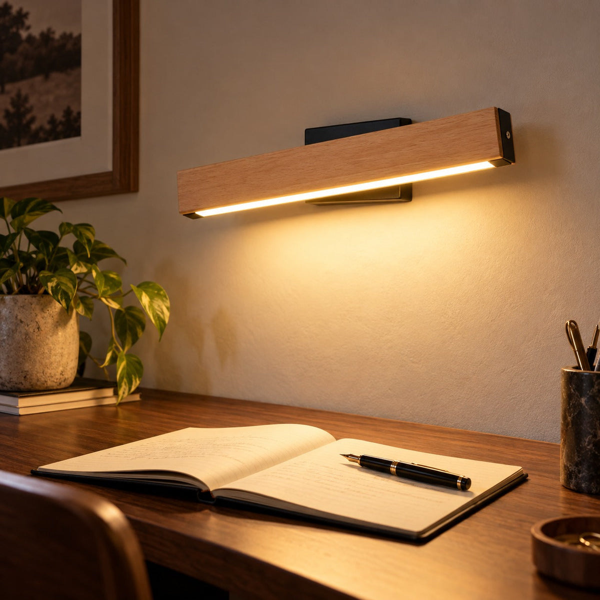 Solid Wood LED Reading Wall Light, Pivoting Head – view 73 | BROKLEN