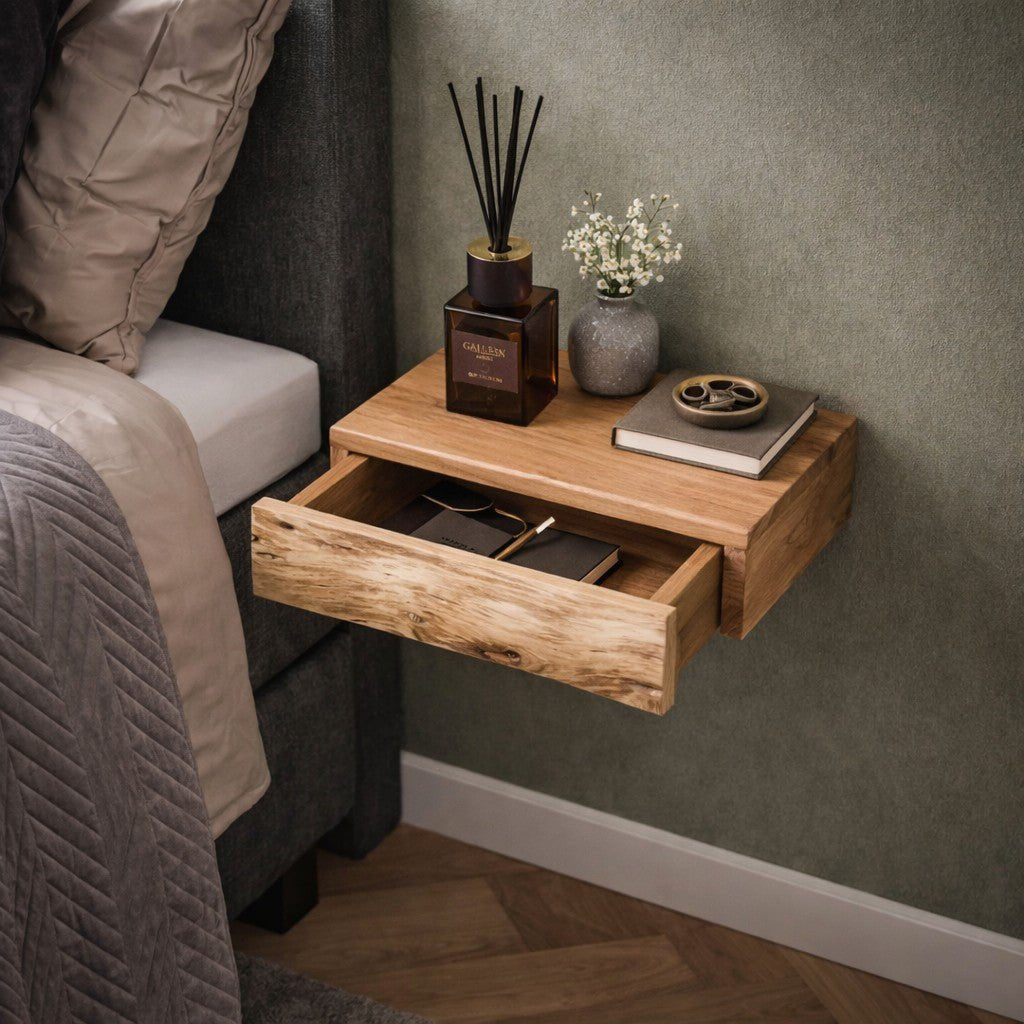 Floating Acacia Wood Bedside Shelf – view 5 | BROKLEN