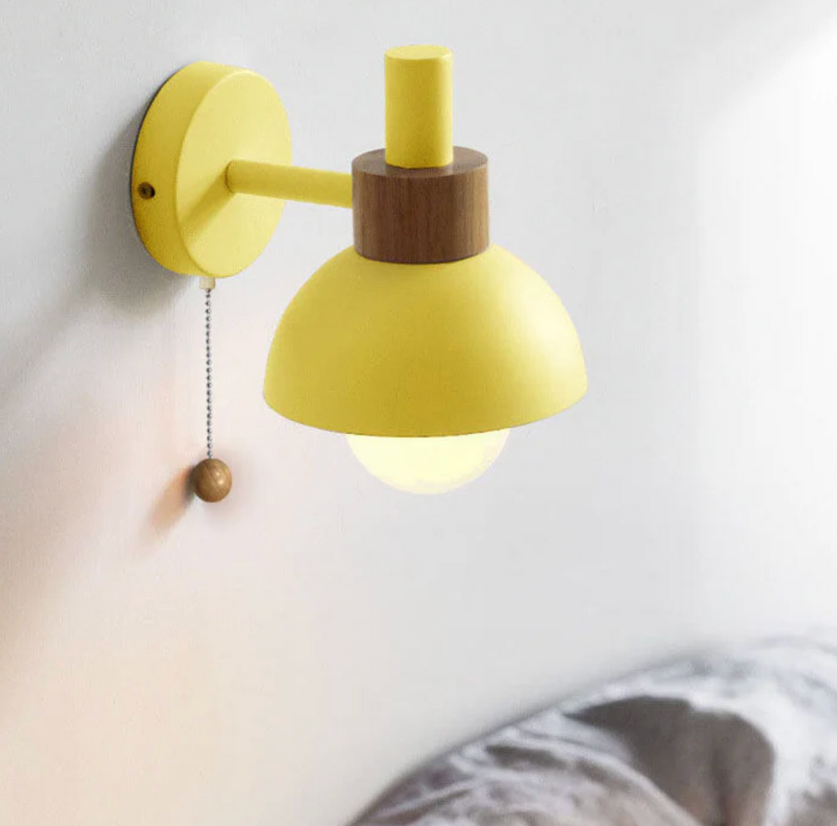 Pull Chain Wall Light with Wooden Accent