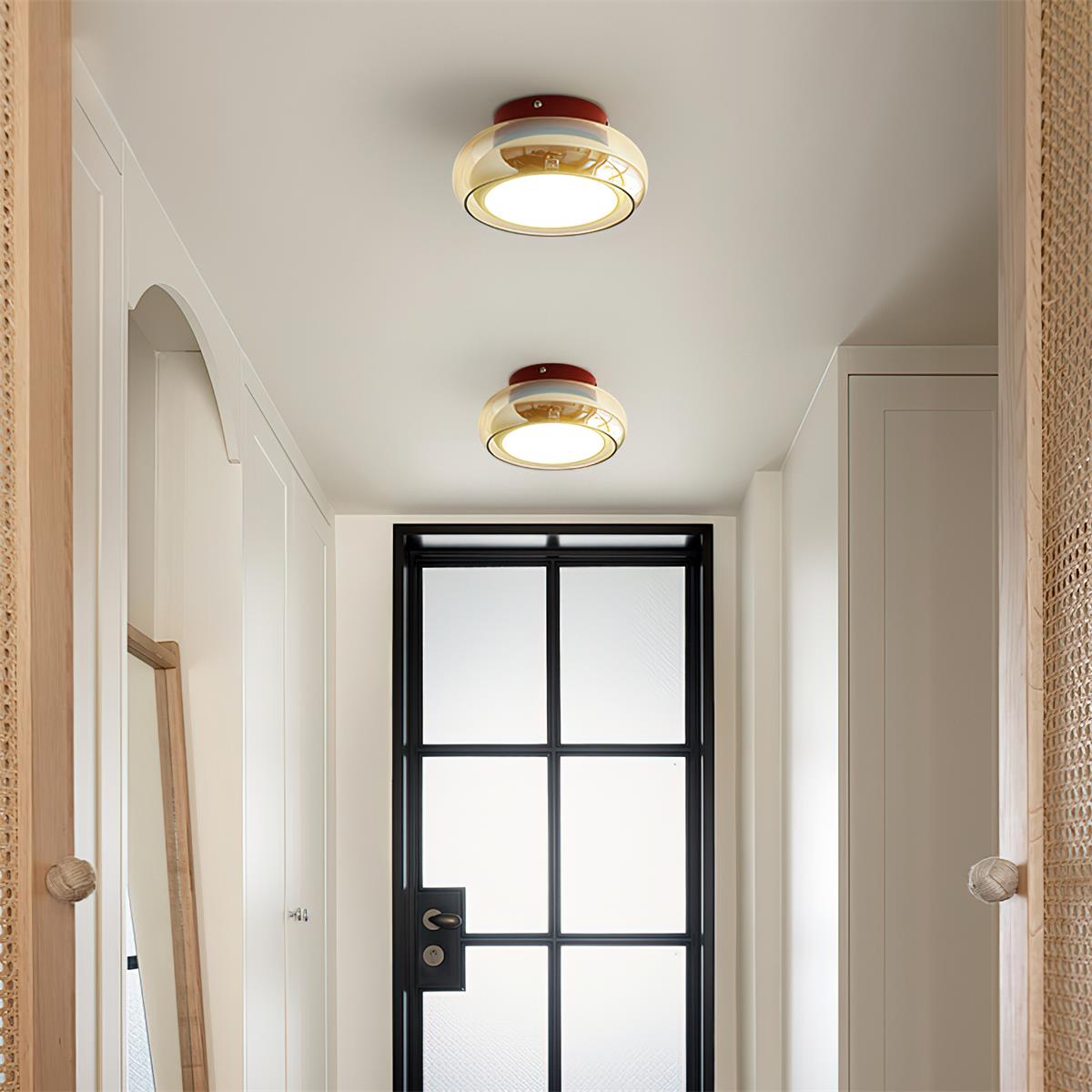 Retro Glass Flush Mount Ceiling Light with Tinted Shade