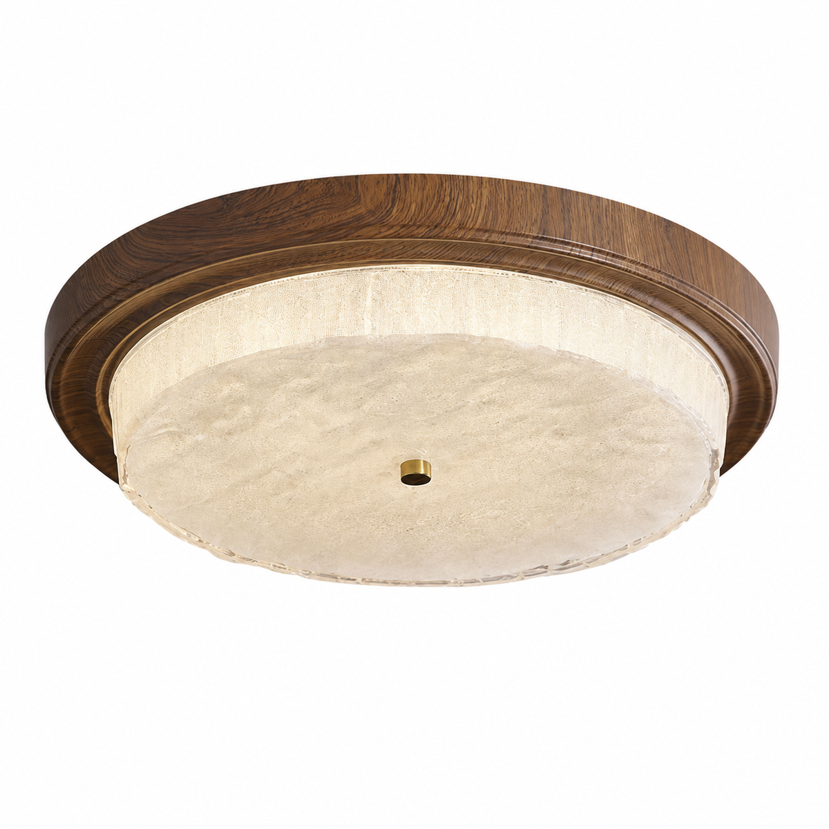 Retro Glass LED Ceiling Light – Wood-Effect Rim
