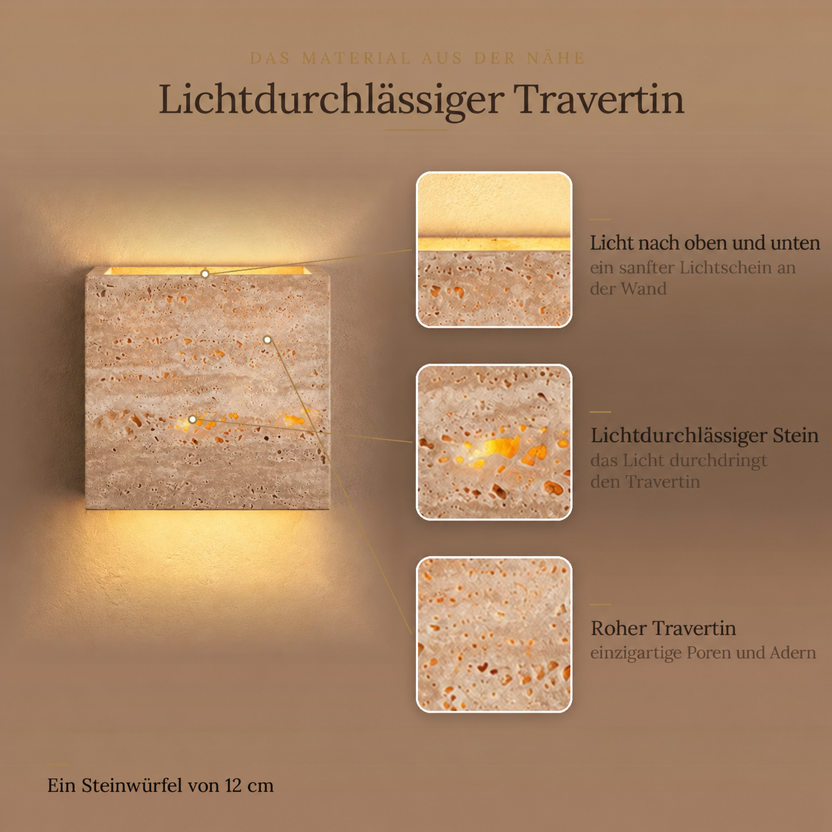 Travertine Headboard Wall Light, Warm Light – view 4 | BROKLEN
