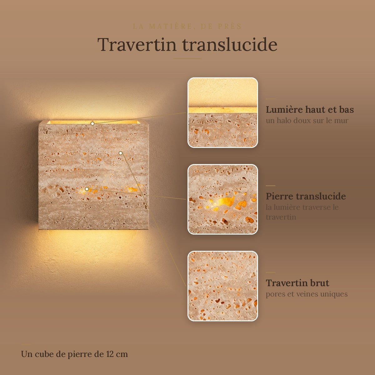 Travertine Headboard Wall Light, Warm Light – view 3 | BROKLEN