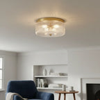 Round Ribbed Glass Ceiling Light with Gold Finish