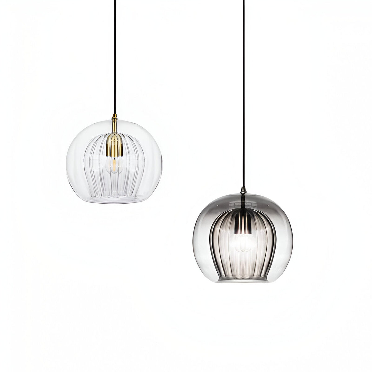 Ribbed Glass Globe Pendant Light