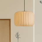 Ribbed Silk Pendant Lamp with Pleated Shade