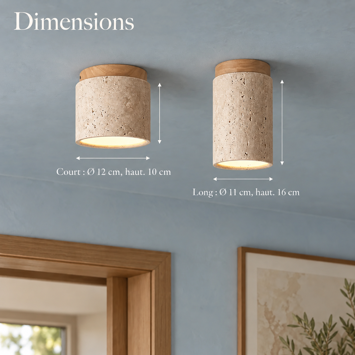 Travertine and Wood Ceiling Spotlight, Ø 12 cm – view 20 | BROKLEN