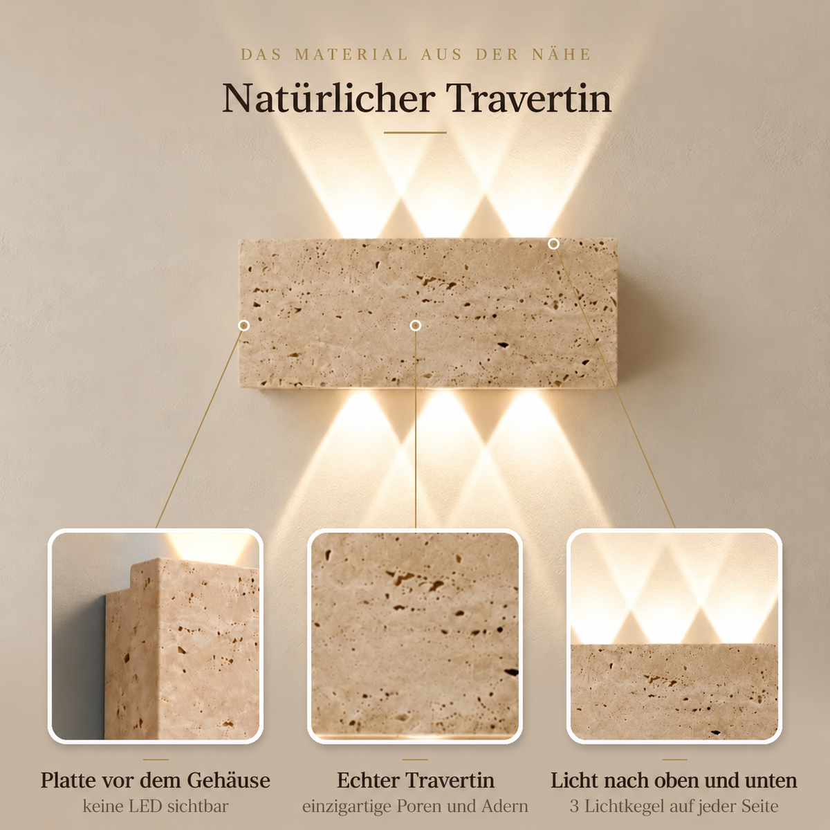 Wabi-Sabi Natural Stone Wall Light, Up and Down LED – view 4 | BROKLEN