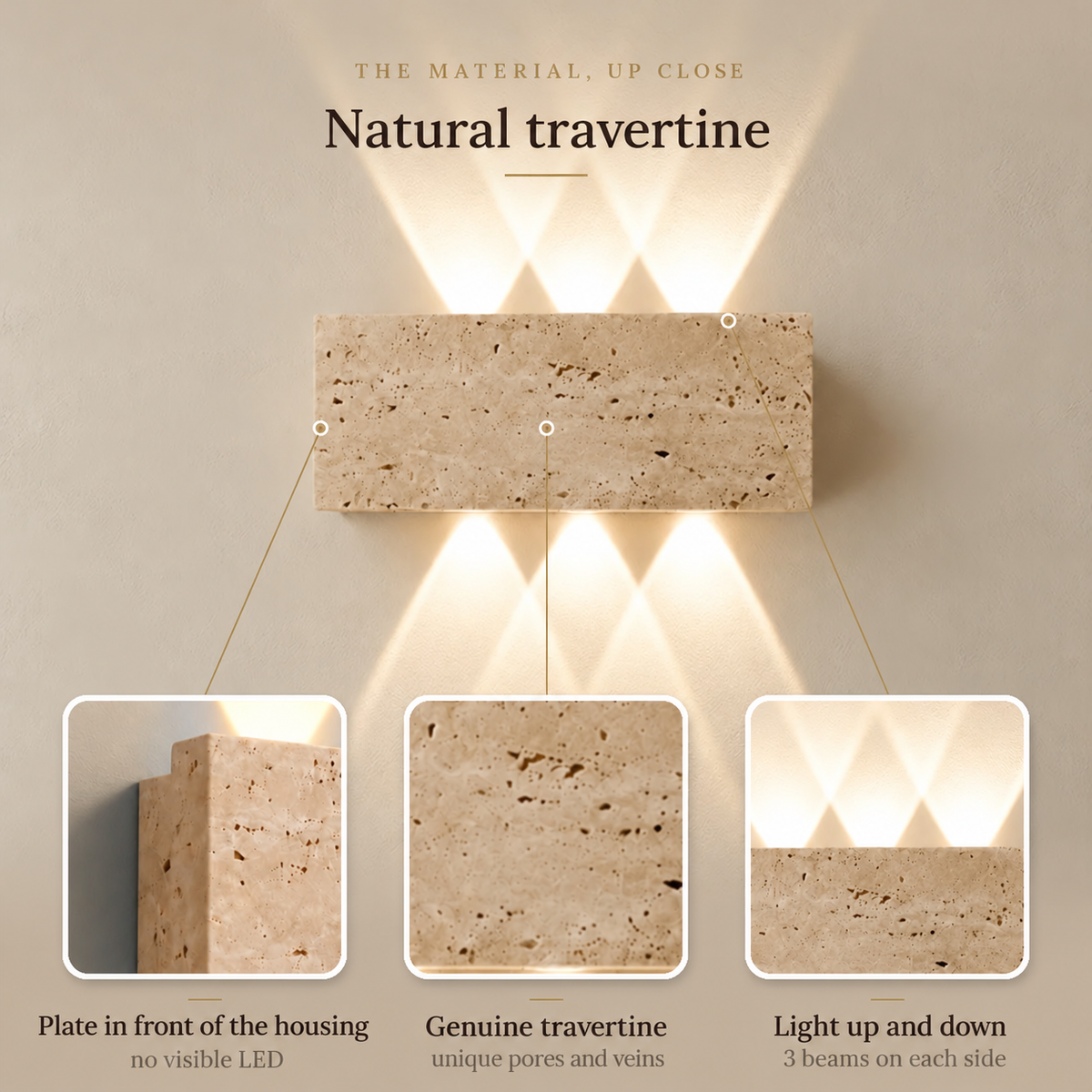 Wabi-Sabi Natural Stone Wall Light, Up and Down LED – view 5 | BROKLEN