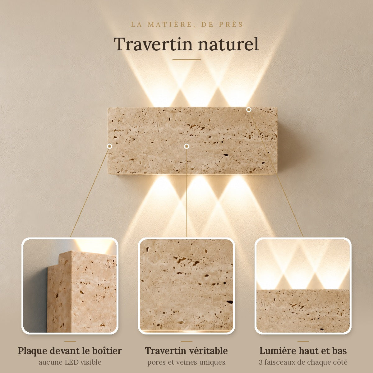 Wabi-Sabi Natural Stone Wall Light, Up and Down LED – view 3 | BROKLEN