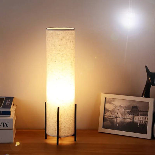 Scandinavian Table Lamp with Wood Base and Fabric Shade