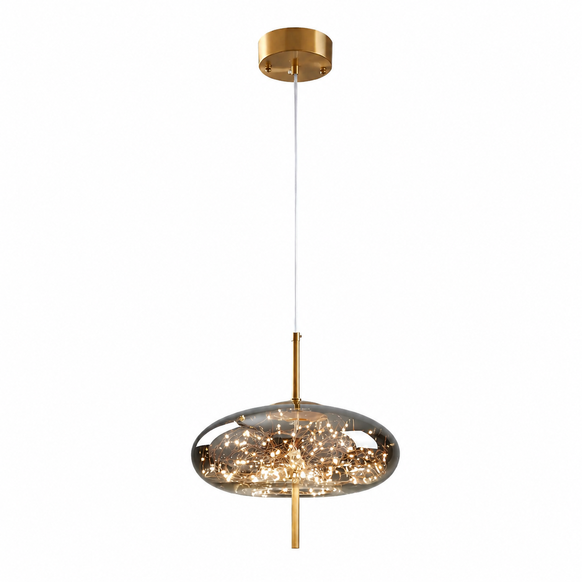 Sparkling Smoked Glass Pendant Light with Gold Details