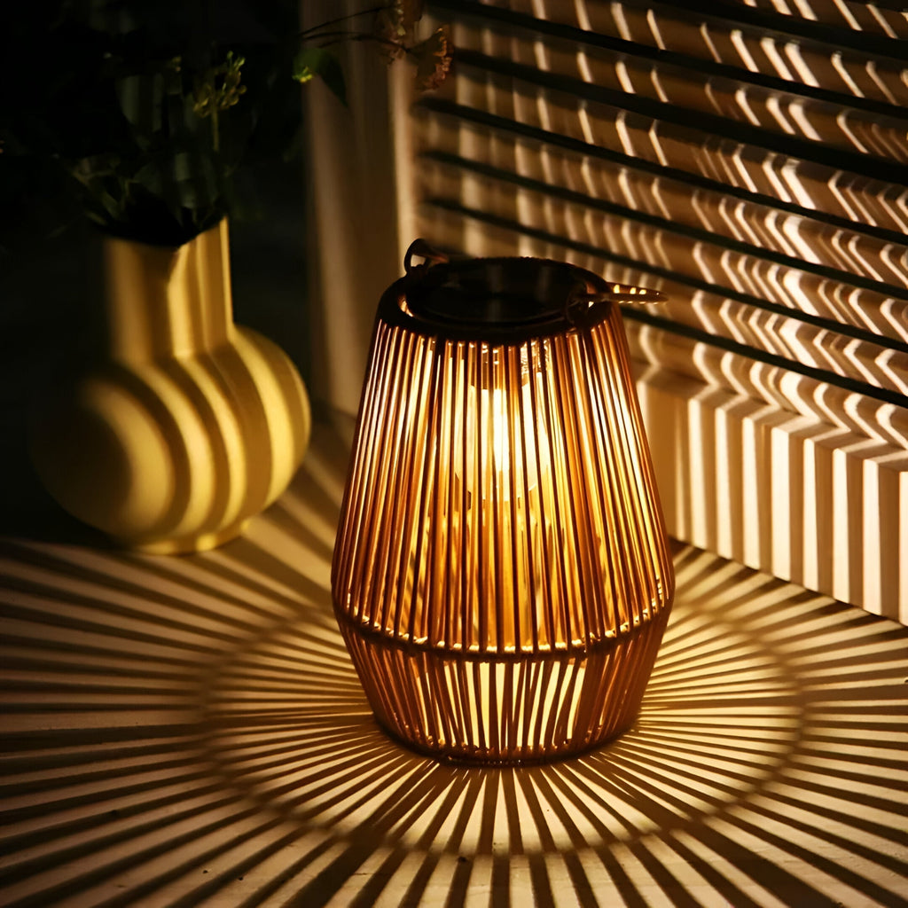 Solar Outdoor Lantern with Woven Bamboo Design