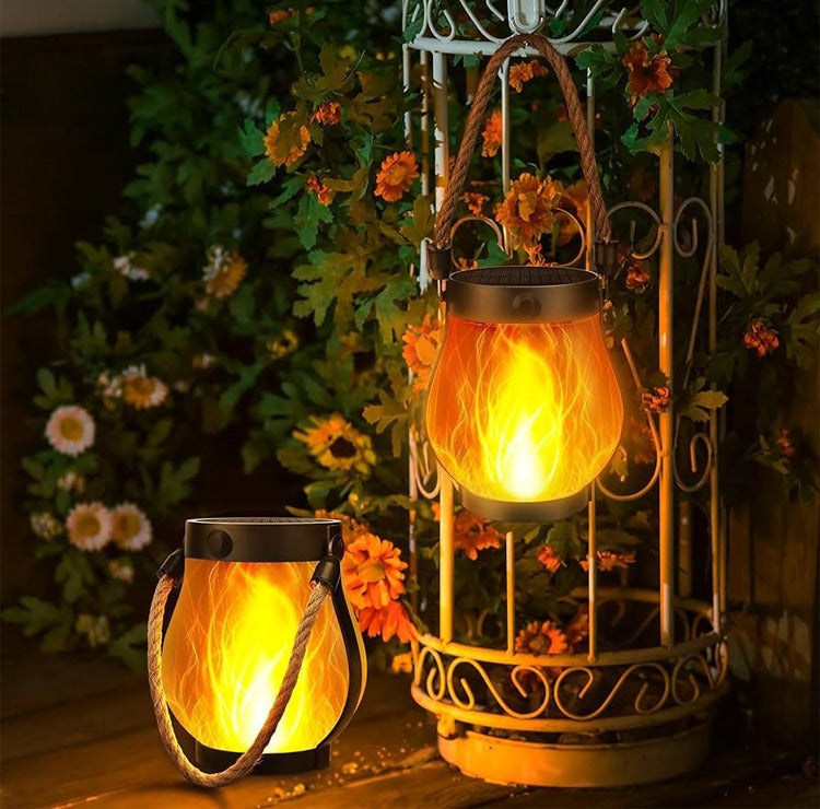 Solar Flame Effect Outdoor Lantern with Warm Light