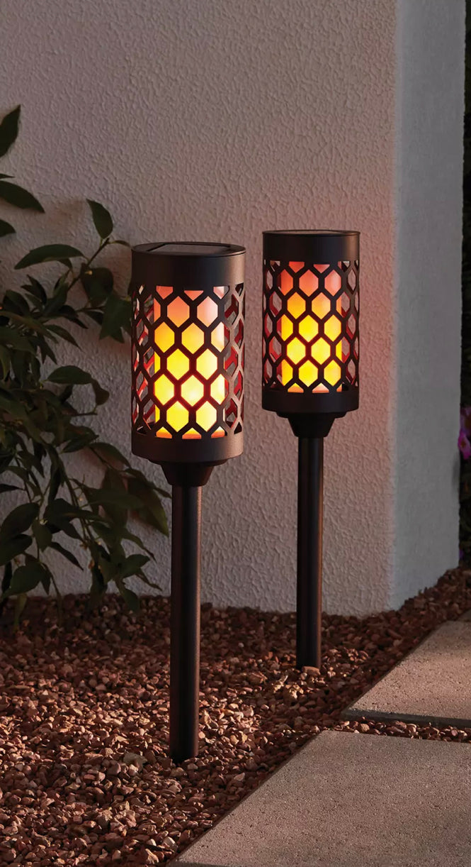 Solar Flame Effect Garden Torch Lights Set of 2