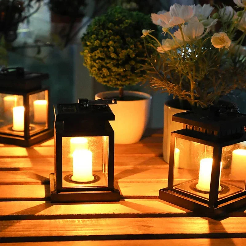 Solar LED Outdoor Lantern with Flickering Candle