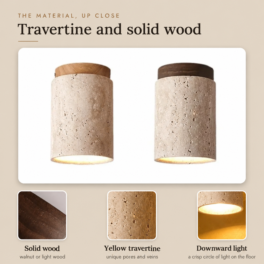 Travertine and Wood Ceiling Spotlight, Ø 12 cm – view 5 | BROKLEN