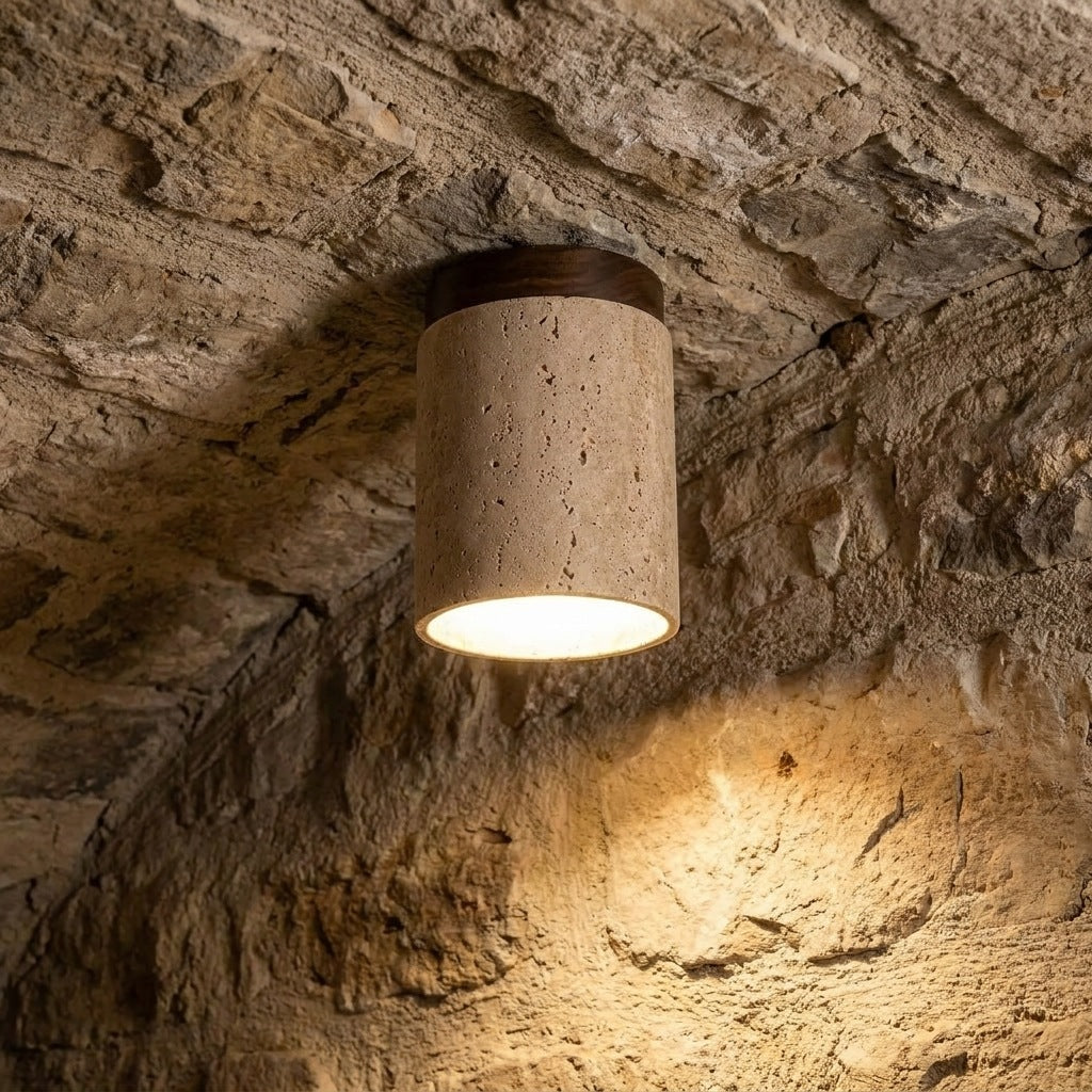 Travertine and Wood Ceiling Spotlight, Ø 12 cm – view 11 | BROKLEN