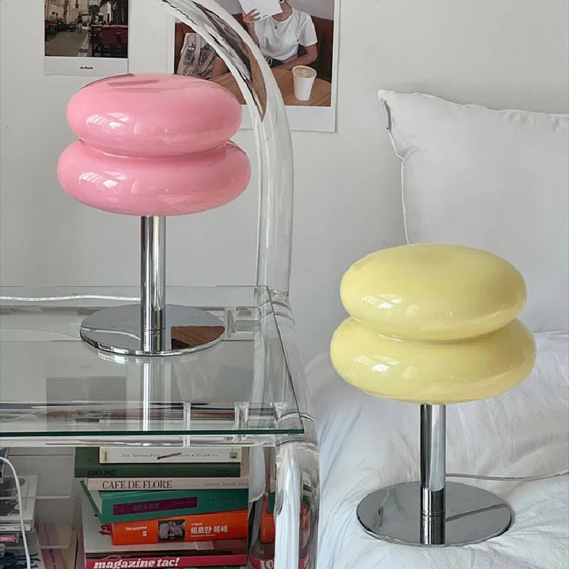 Modern Table Lamp with Stacked Round Shade and Chrome Stand