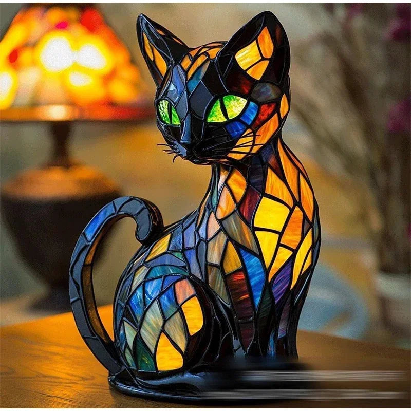 Stained Glass Look Cat Table Lamp