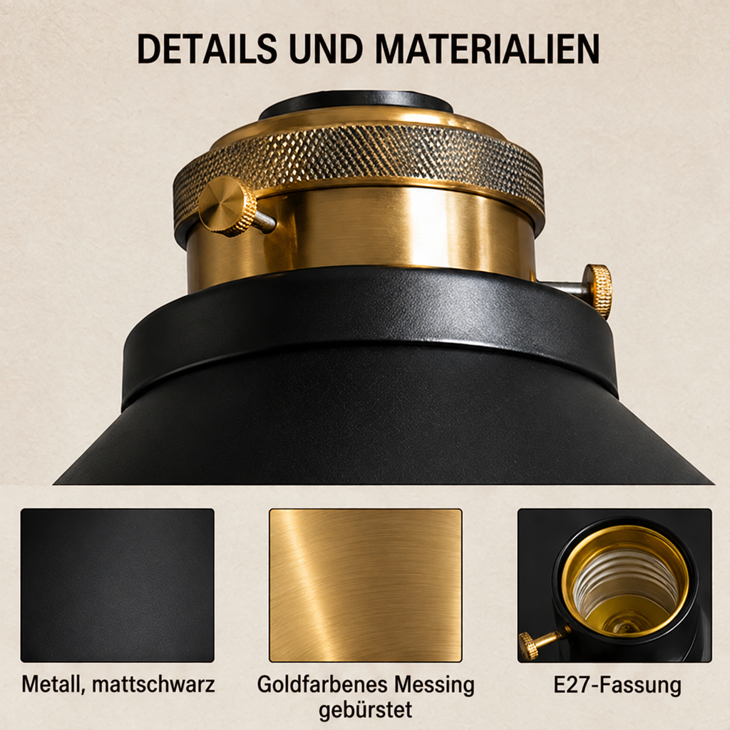 Vintage Black Metal 3-Light Chandelier with Cone Shades, E27 – view 14 | BROKLEN
