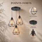 Industrial Black Metal Cage 3-Light Chandelier – view 5 | BROKLEN