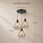 Industrial Black Metal Cage 3-Light Chandelier – view 9 | BROKLEN